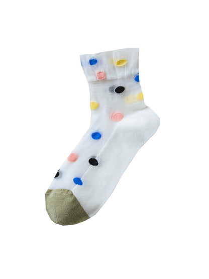 Rufia - Polka Dot Ruffle Trim Sheer Crew Socks