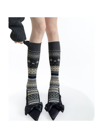 Rufia - Vintage Bear Pattern Mid-Calf Socks