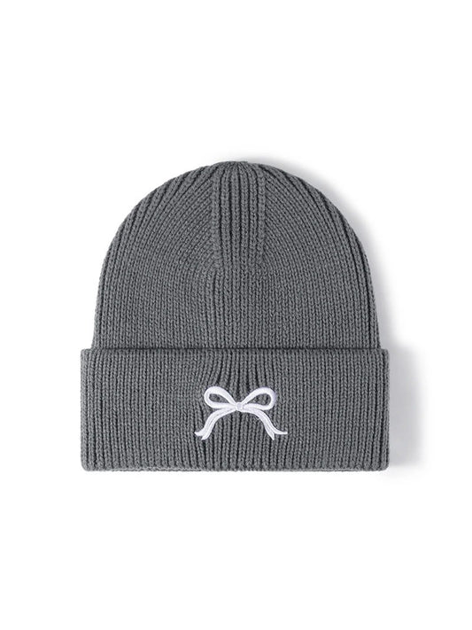 Haila - Bow Embroidered Cuffed Knit Beanie