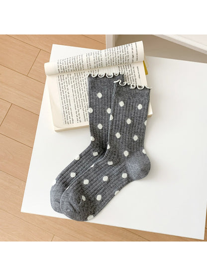 Rufia - Polka Dot Ruffle Trim Crew Socks