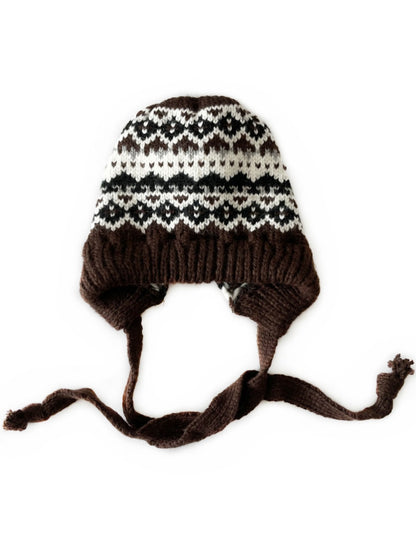 Haila - Bohemian Knitted Beanie with Earflaps & Tasseled Ties