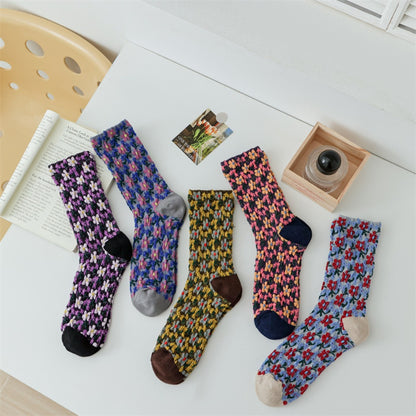 Rufia - Embossed Tiny Floral Pattern Mid-Calf Socks