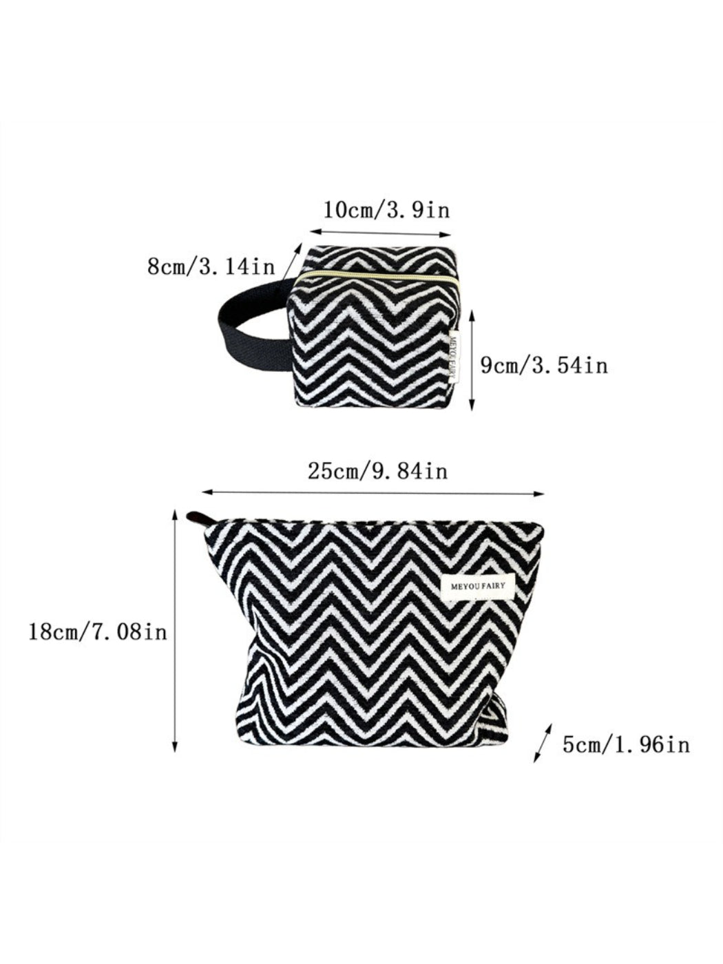 Cosbai Zigzag Print Zip Pouch angled to show front and side with zigzag pattern