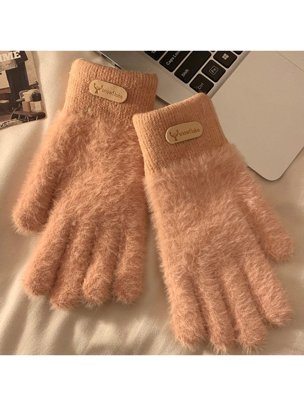 Gloving - Fuzzy Texture Ribbed Cuff Gloves