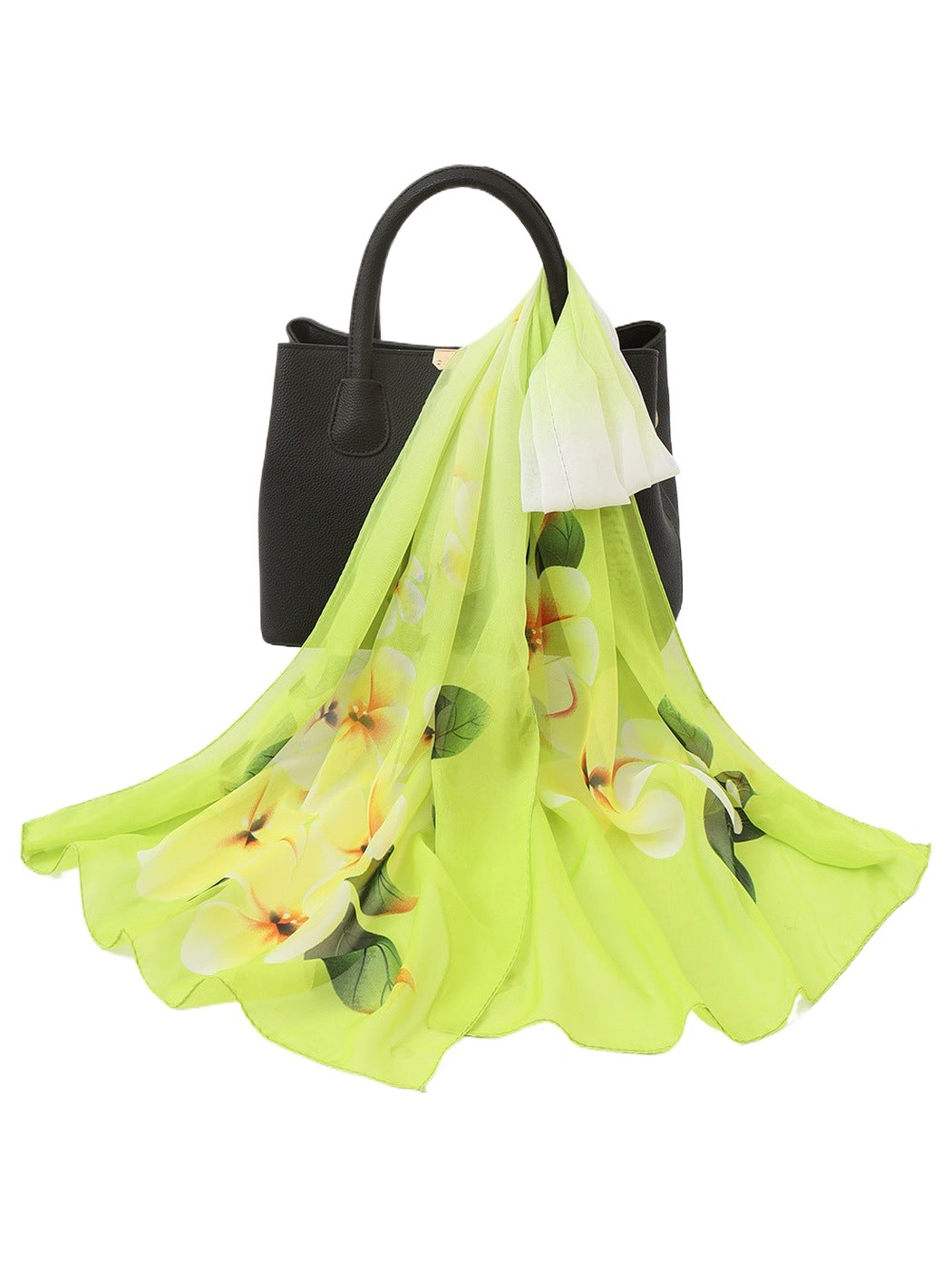 Scarvii - Large Floral Print Sheer Scarf
