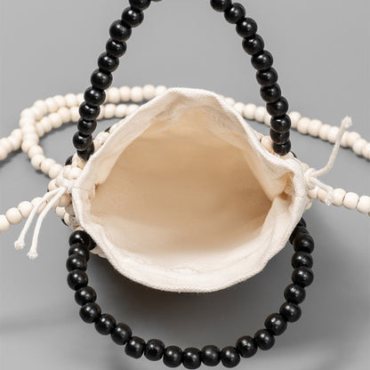 Cosbai - Color-Blocked Wooden Bead Crossbody Bag