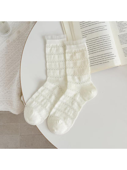 Rufia - Lace Cuffs Wave Texture Pattern Crew Socks