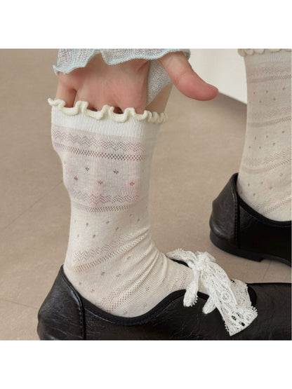 Rufia - Sheer Lace Mesh Crew Socks - image 2