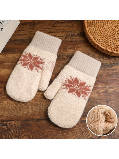 Gloving - Women's Winter Plush Mittens with Snowflake