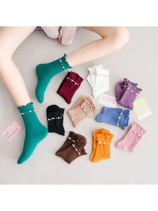 Rufia - Beaded Trim Ribbed Crew Socks product image 1