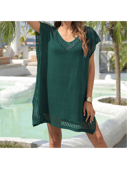 Crosa - Loose Fit V Neck Pullover Hollow Out Dress