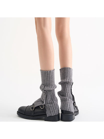 Cozyra - Ribbed Knit Button-Detail Leg Warmers