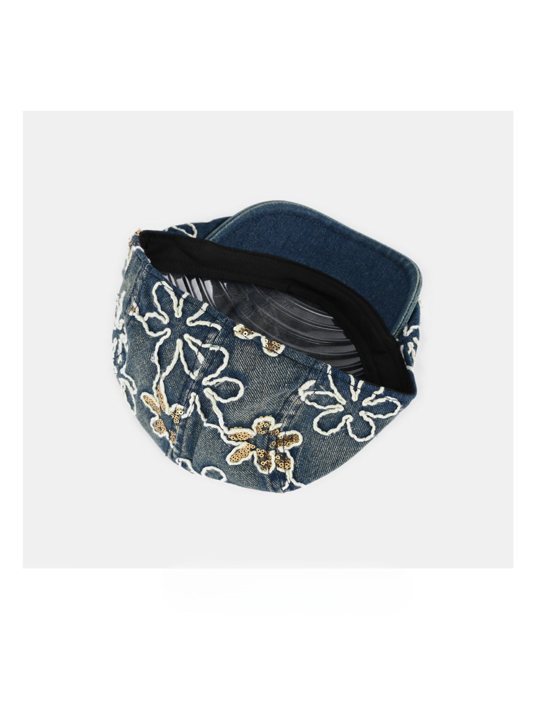 Back view of Haila floral sequin vintage newsboy cap showing overall design