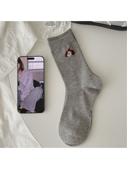 Rufia Dog Embroidered Mid Calf Socks color options