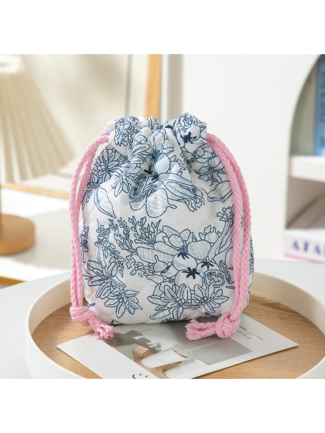 Cosbai - Quilted Floral Drawstring Pouch