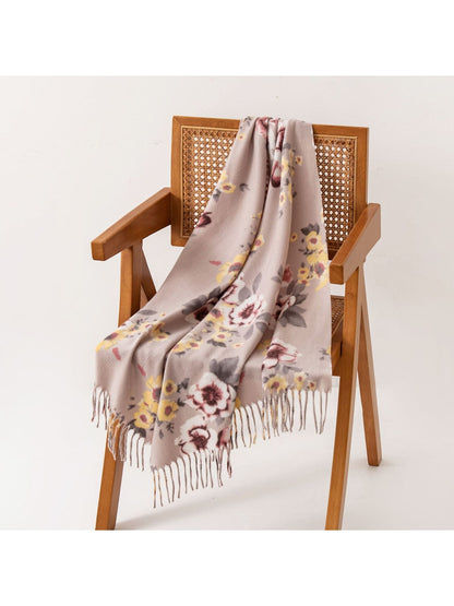 Scarvii - Floral Print Tassel Long Fashion Scarf