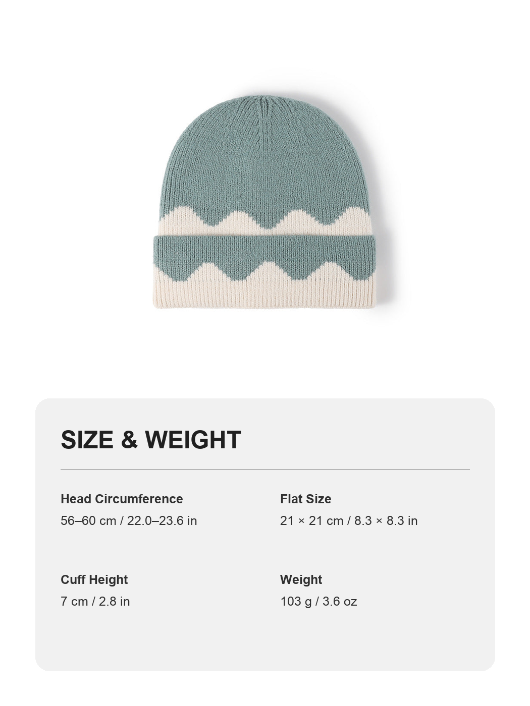 Multicolor product size and weight guide