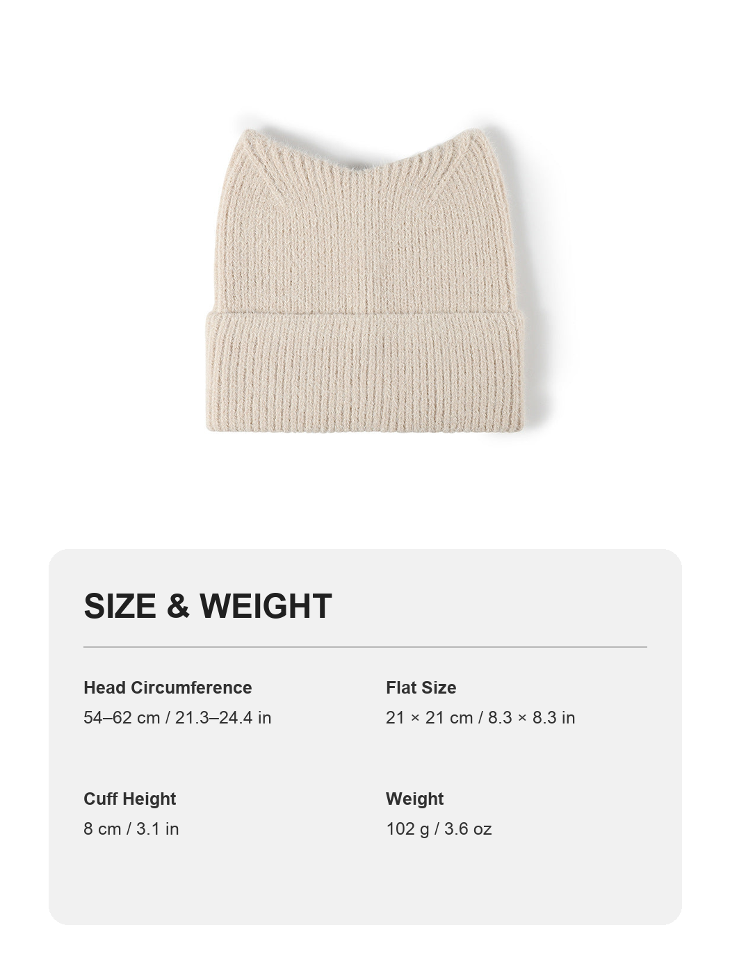 Multicolor product size and weight guide