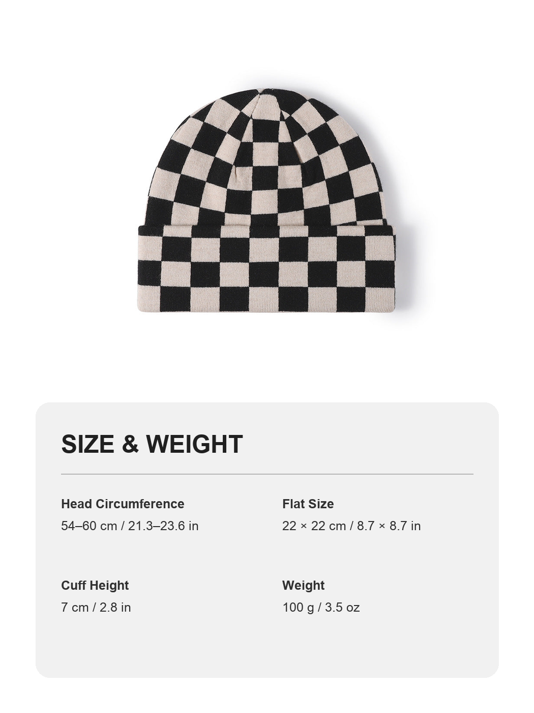 Multicolor product size and weight guide