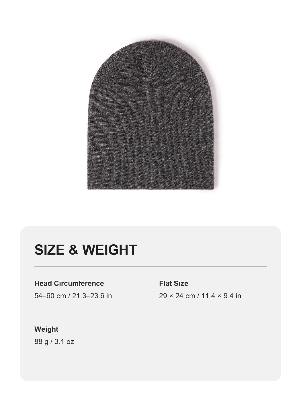 Multicolor product size and weight guide