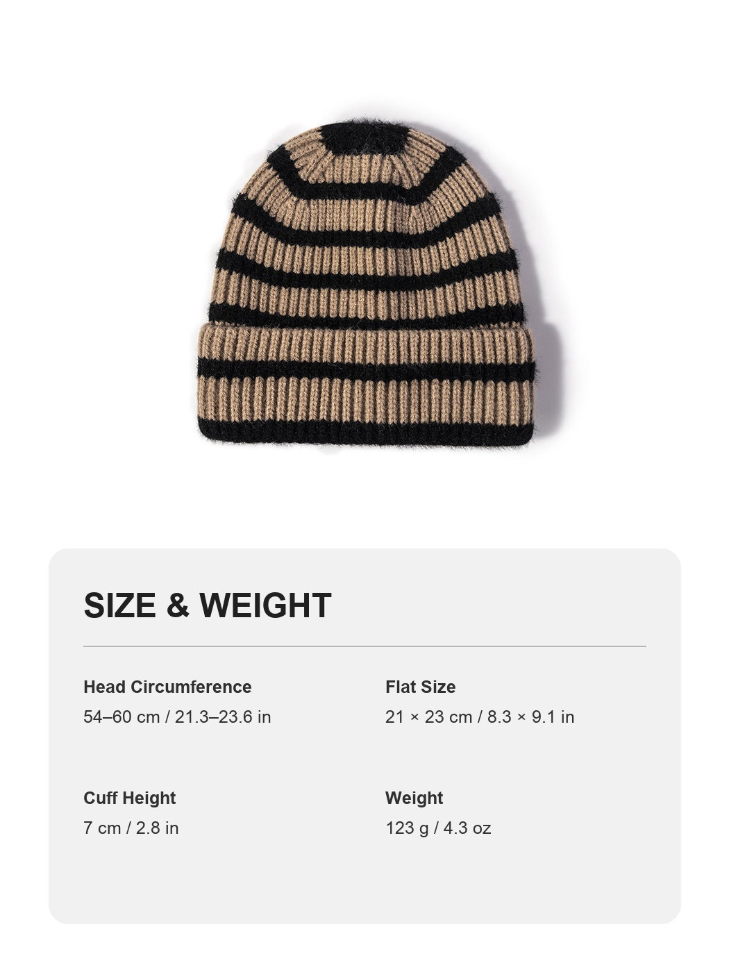 Multicolor product size and weight guide