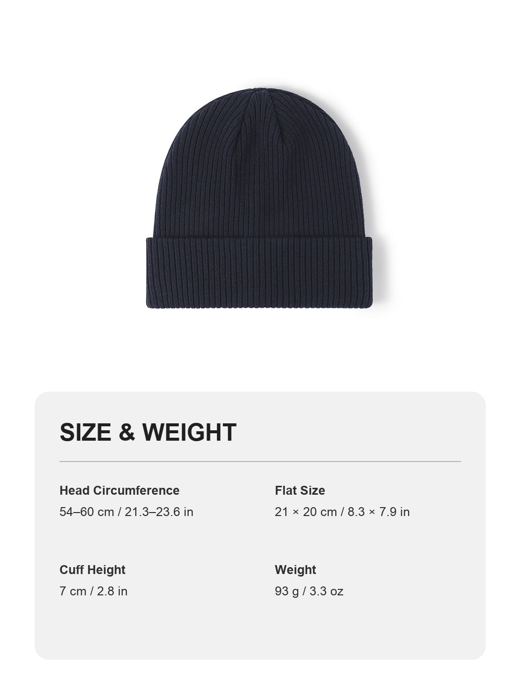 Multicolor product size and weight guide