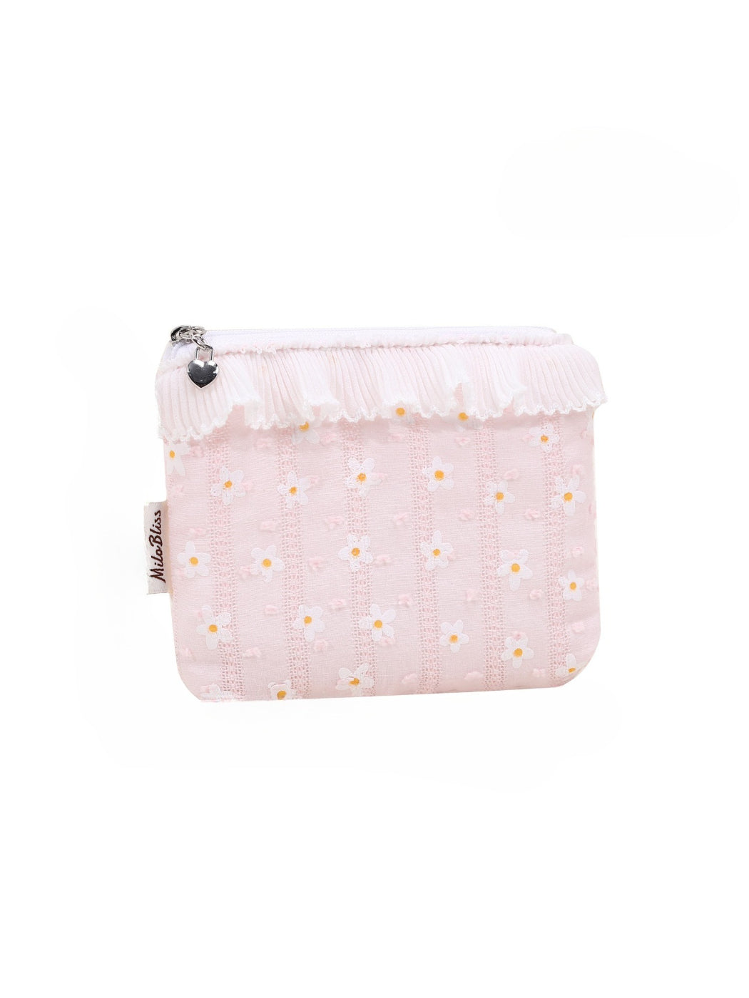 Cosbai quilted floral cosmetic pouch with pink and white flower pattern on light background