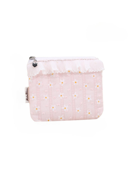 Cosbai quilted floral cosmetic pouch with pink and white flower pattern on light background
