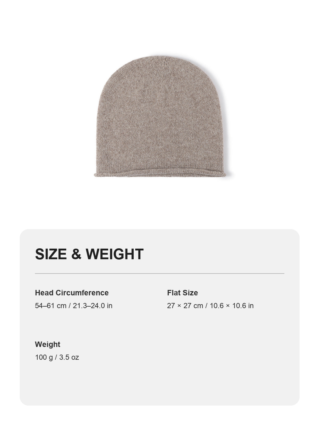Multicolor product size and weight guide