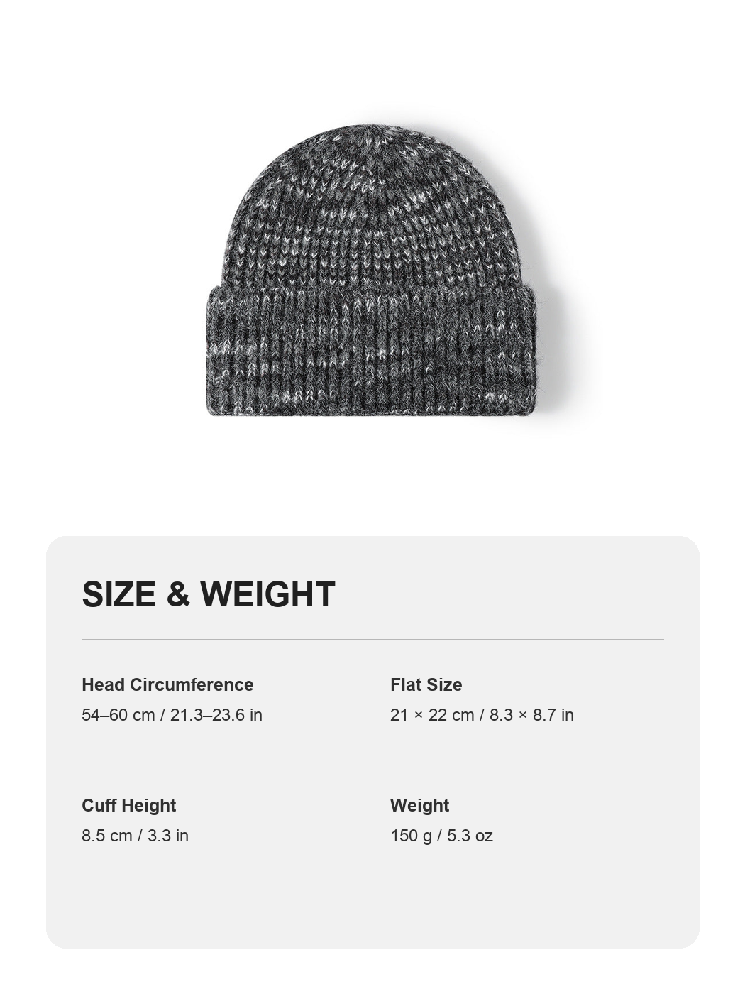 Multicolor product size and weight guide