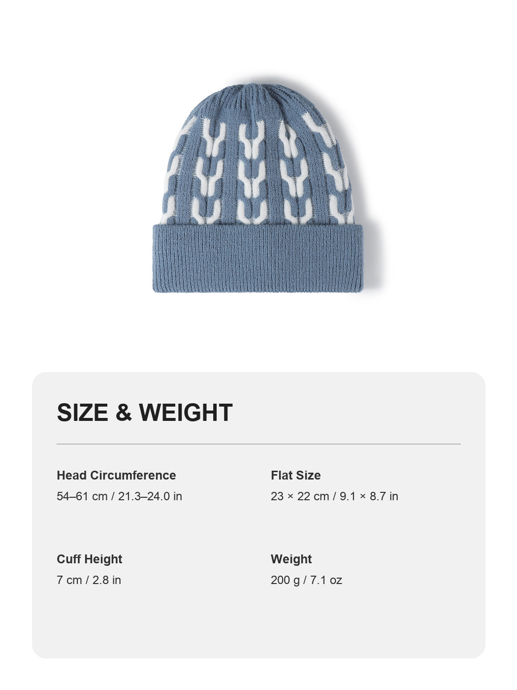 Multicolor product size and weight guide