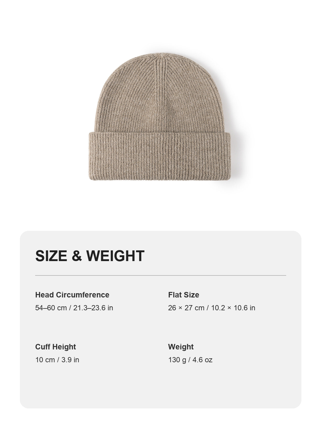 Multicolor product size and weight guide