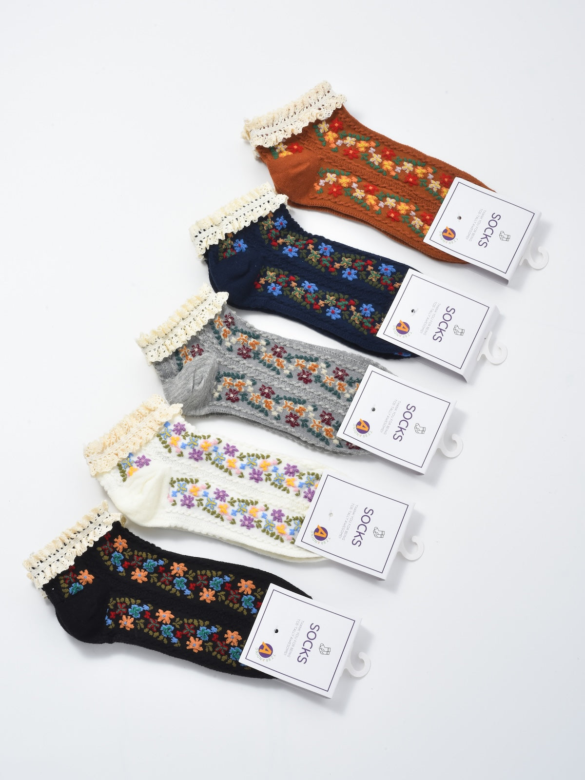 Rufia - Vintage Rolled Edge Floral Ankle Socks