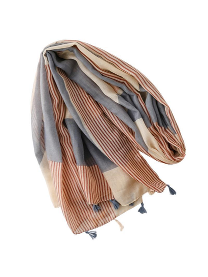 Mocha blue geometric tassel scarf full product view