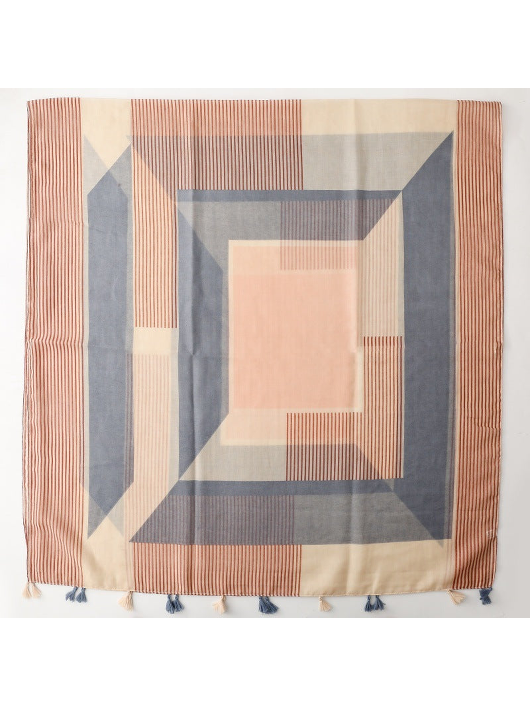 Mocha blue geometric tassel scarf pattern overview