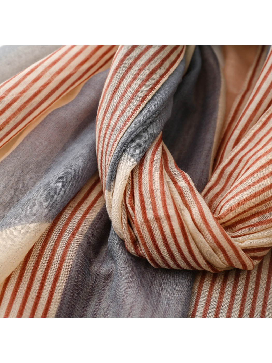 Mocha blue geometric scarf drape detail