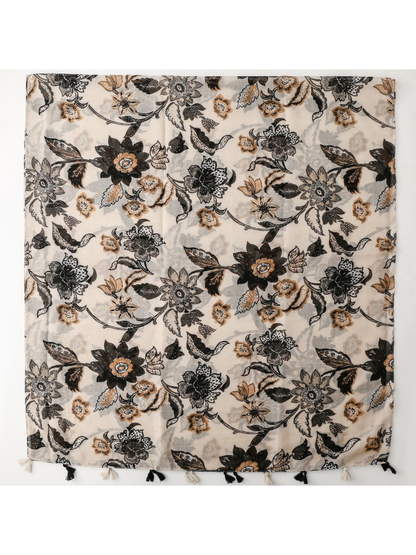 Ivory black botanical tassel scarf pattern overview