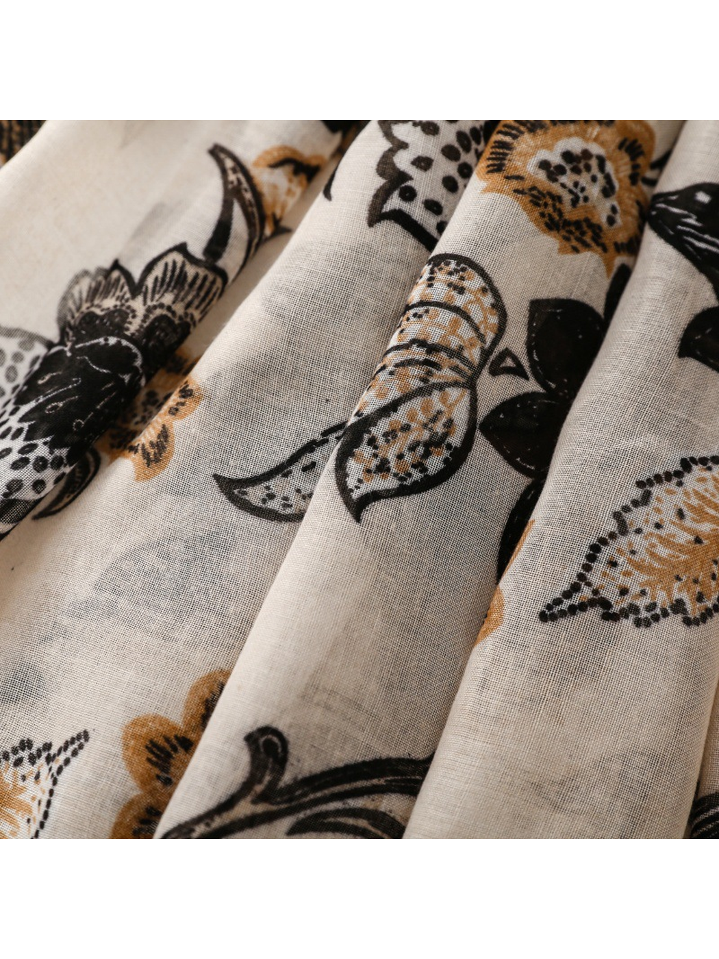Ivory black botanical scarf print detail