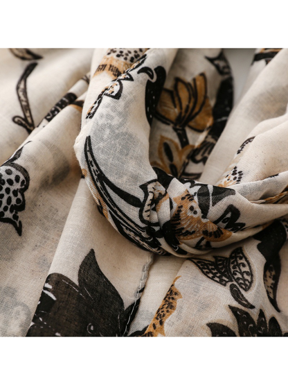 Ivory black botanical scarf drape detail