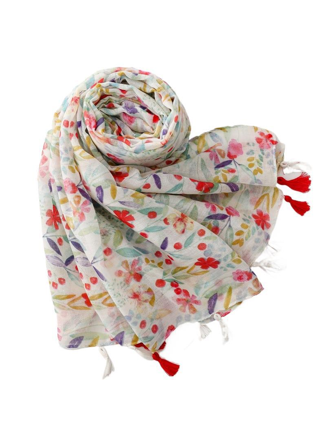 Spring meadow floral tassel scarf styled full product view