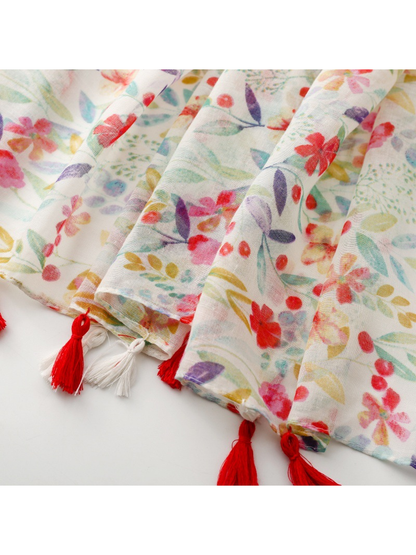 Spring meadow floral scarf tassel detail