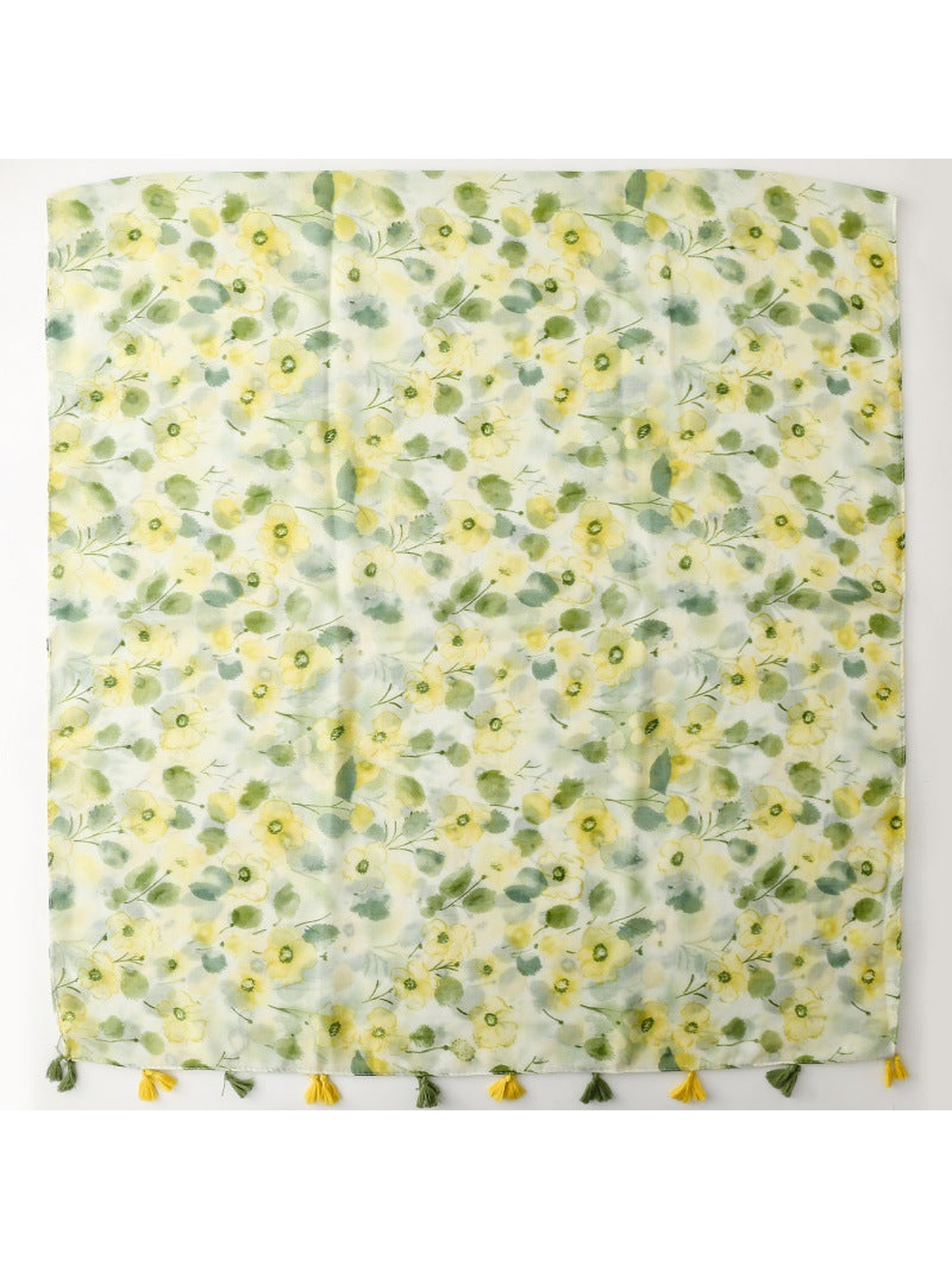Mint watercolor floral tassel scarf full product and pattern view