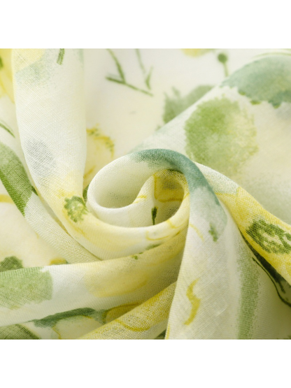 Mint watercolor floral scarf lightweight fabric detail
