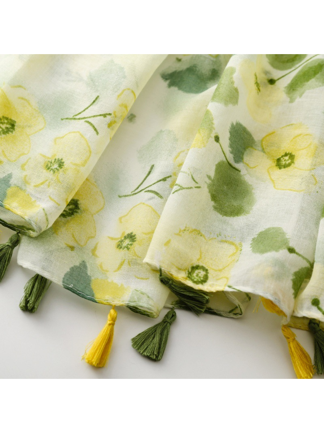 Mint watercolor floral scarf tassel detail