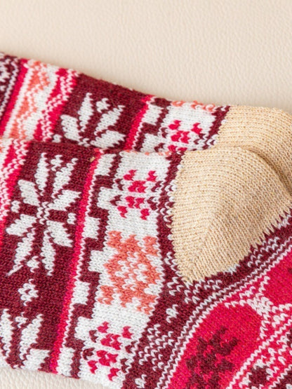 Rufia - Retro Snowflake Thick Mid-Calf Winter Socks - 5 Pairs/Pack