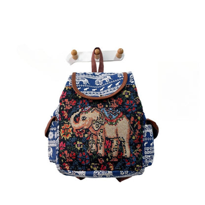 Cosbai - Vintage Elephant Embroidery Backpack - Practical & Unique