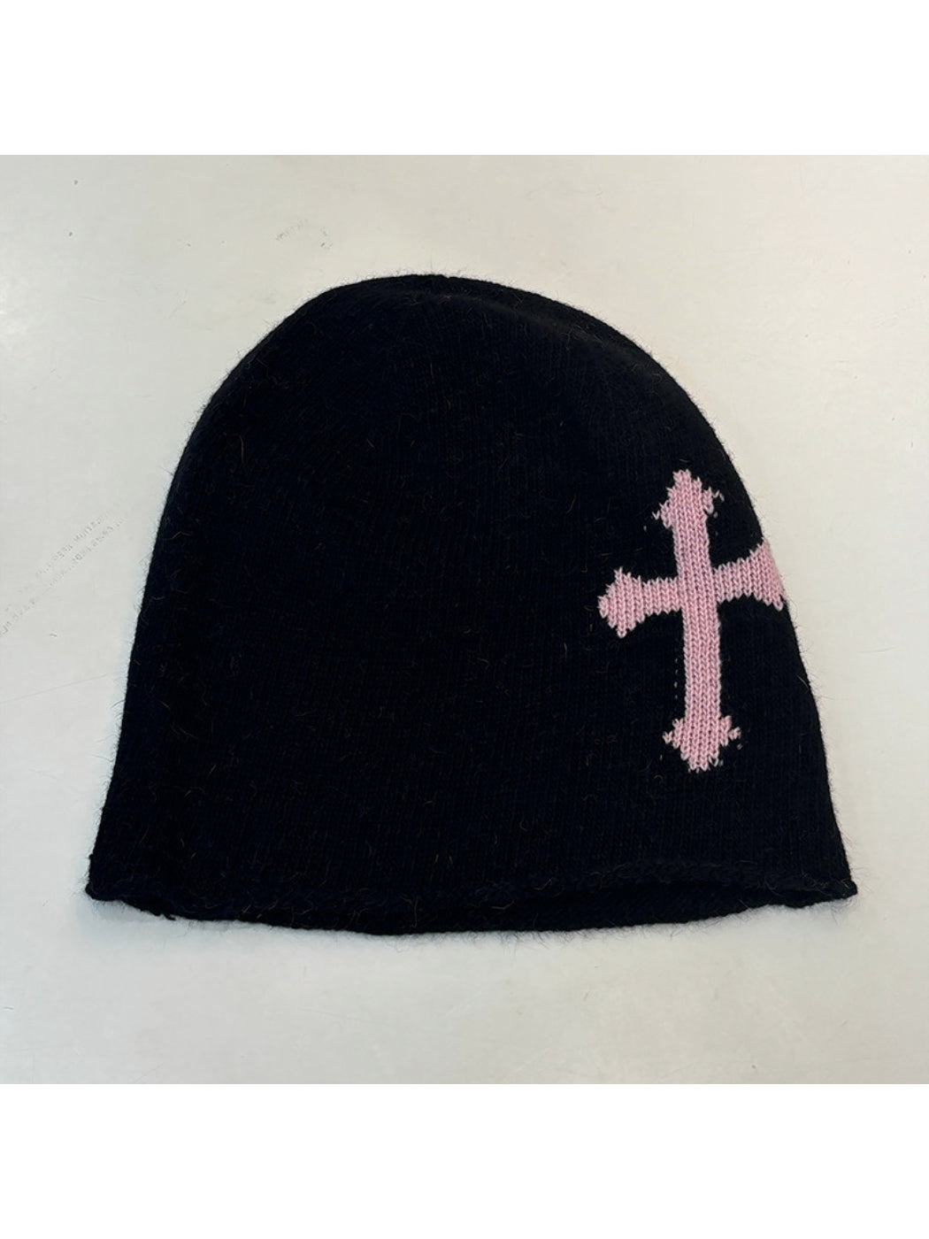 Haila - Bow and Cross Motif Rolled Edge Knit Beanie