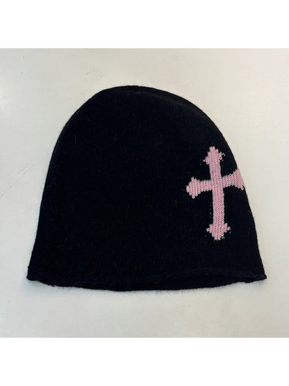 Haila - Bow and Cross Motif Rolled Edge Knit Beanie