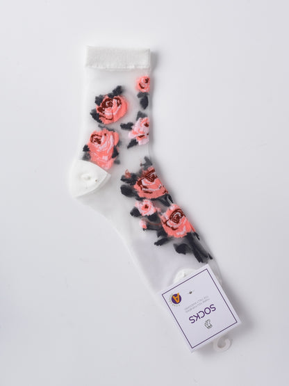 Rufia - Butterfly & Rose Sheer Crew Socks