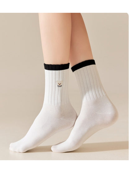 Rufia - Embroidered Bear Ribbed Crew Socks